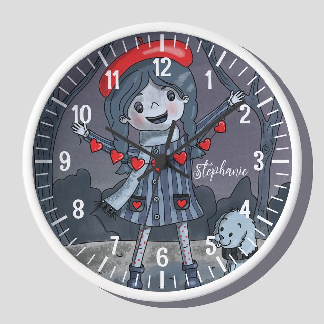 Mädchen mit Red Hat Monochromatic Wall Clock Uhr (Von Creator hochgeladen)