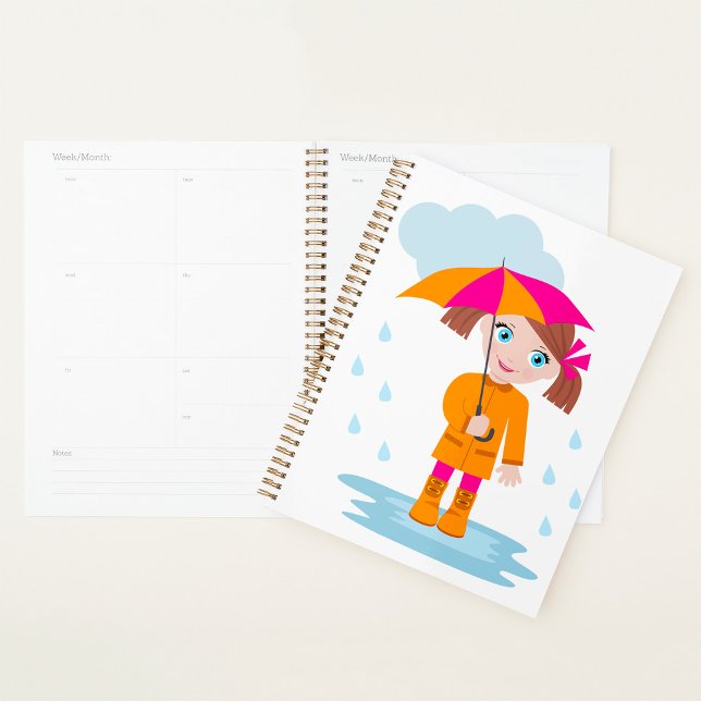 Mädchen mit Regenschirm im Regen Kinder Regentag Planer (Von Creator hochgeladen)