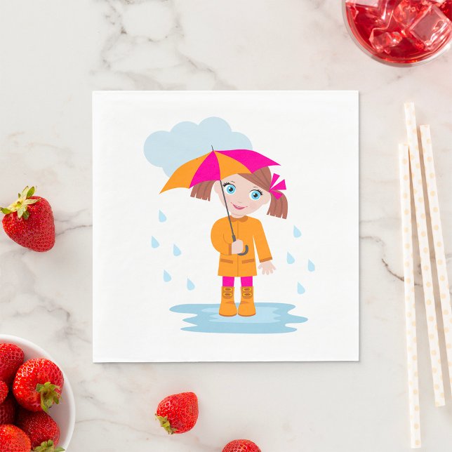 Mädchen mit Regenschirm im Regen Kinder Regentag Serviette (Von Creator hochgeladen)