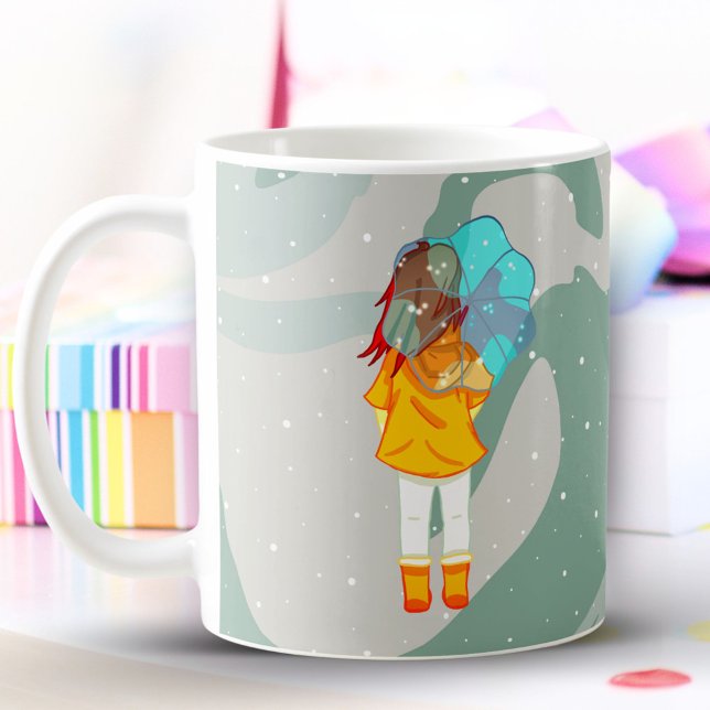 Mädchen mit Regenschirm im Wind Zeichnend Grün wir Kaffeetasse (Von Creator hochgeladen)