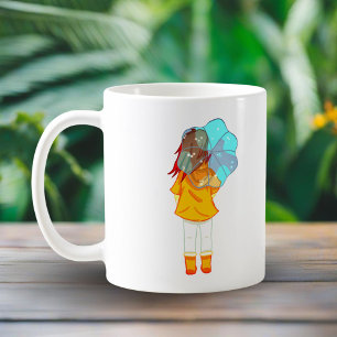 Mädchen mit Regenschirm im Wind Zeichnung Kaffeetasse
