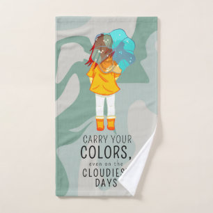 Mädchen mit Regenschirm in Wind Positives Zitat Badhandtuch Set