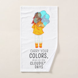 Mädchen mit Regenschirm in Wind Positives Zitat Badhandtuch Set