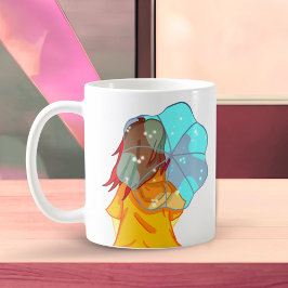 Mädchen mit Regenschirm in Wind Zeichnend Kaffeetasse