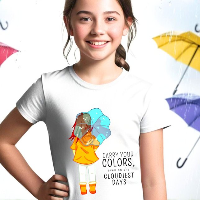 Mädchen mit Regenschirm in Wind Zeichnend T-Shirt (Von Creator hochgeladen)