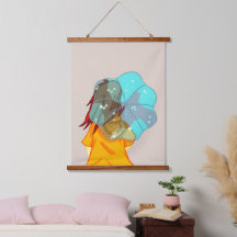 Mädchen mit Regenschirm in Wind Zeichnend