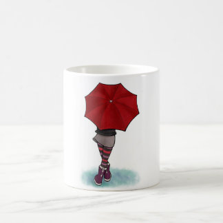 mädchen mit Regenschirm zerteilt Tasse