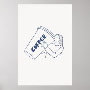 Mädchen mit Riesencoffee Cup Print Cosy Café Art Poster