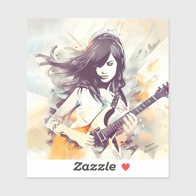 Mädchen mit Rockmusik Aufkleber (Blatt)