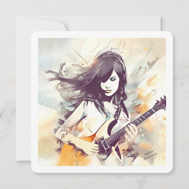 Mädchen mit Rockmusik Einladung (Vorderseite)