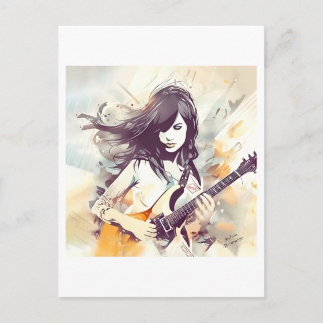 Mädchen mit Rockmusik Postkarte (Vorderseite)