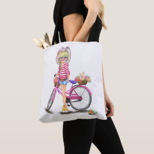 Mädchen mit rosa Bike Tote Tasche