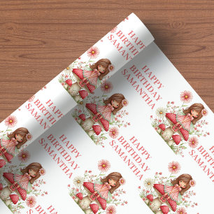 Mädchen mit rosa Feen, zauberhafte Blumen, Geburts Geschenkpapier