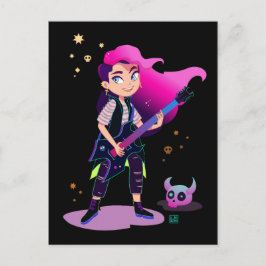 Mädchen mit rosa Haar und Rockgitarre Postkarte