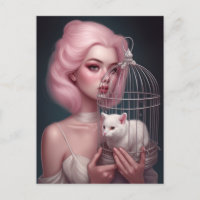 Mädchen mit rosa Haar Weiße Katze im Geburtshaus