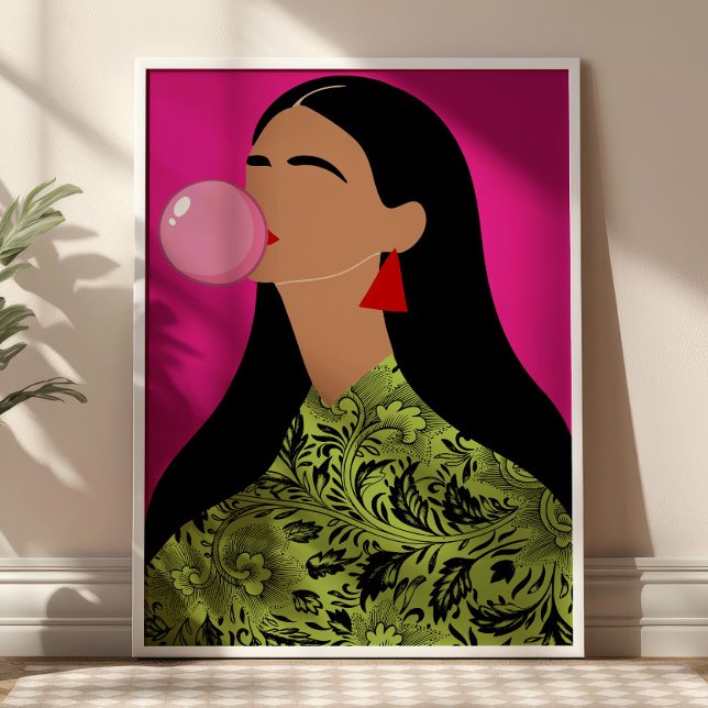 Mädchen mit rosa Kaugummi-Illustration Funky Art  Poster (Von Creator hochgeladen)
