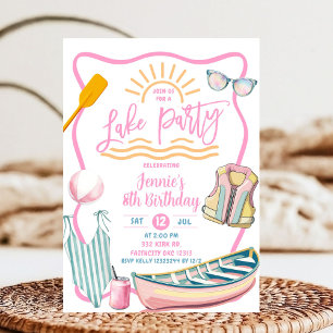 Mädchen mit rosa Pastellfarbe Seeparty Geburtstag Einladung