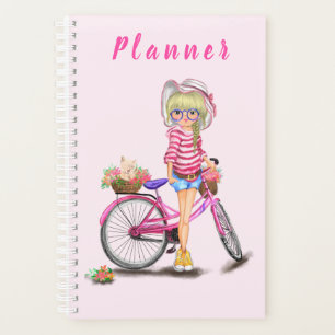 Mädchen mit rosa Radplaner Planer