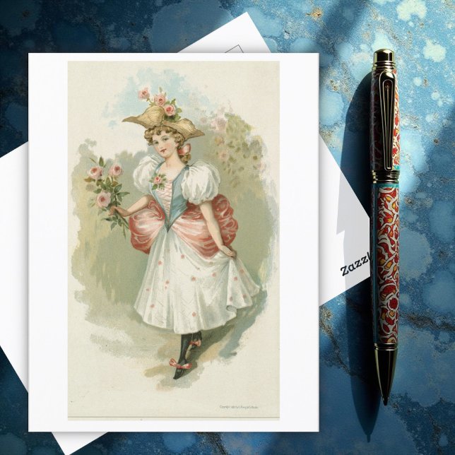 Mädchen mit rosa Rosen (ca. 1885) Postkarte (Von Creator hochgeladen)