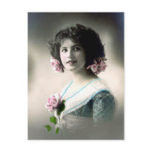 "Mädchen mit rosa Rosen" Vintage
