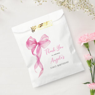 Mädchen mit rosa Schleife 1. Geburtstag Danke Geschenktütchen