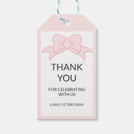 Mädchen mit rosa Schleife 1. Geburtstag Geschenkanhänger