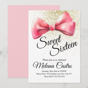 Mädchen mit rosa Schleife Coquette Sweet 16 Geburt Einladung