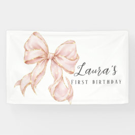 Mädchen mit rosa Schleife Erster Geburtstag Banner