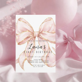 Mädchen mit rosa Schleife Erster Geburtstag Einladung