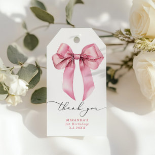 Mädchen mit rosa Schleife Geburtstagsfeier Danke Geschenkanhänger