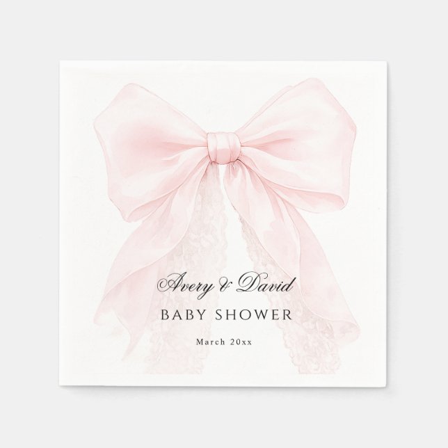 Mädchen mit rosa Schleife moderne Babyparty  Serviette (Vorderseite)