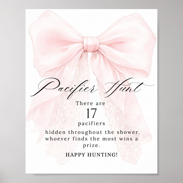 Mädchen mit rosa Schleife modernes Babyshower-Spie Poster (Vorne)