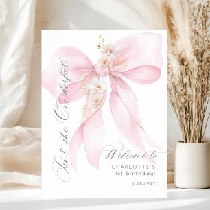 Mädchen mit rosa Schleife Onederful 1. Geburtstags Poster