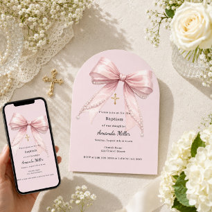 Mädchen mit rosa Schleife Perlen elegante Bögen Ta Einladung