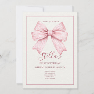 Mädchen mit rosa Schleife zuerst Einladung