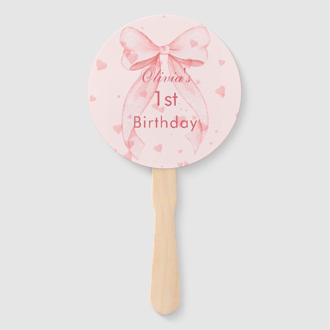 Mädchen mit rosa Schleife zum ersten Geburtstag  Fächer (Vorderseite)