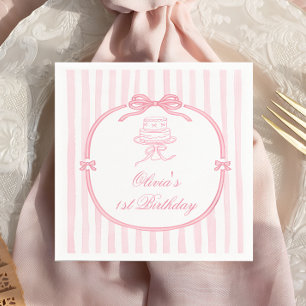 Mädchen mit rosa Schleife zum ersten Geburtstag Serviette