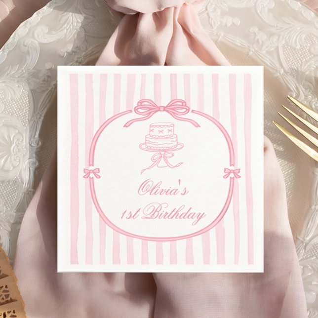 Mädchen mit rosa Schleife zum ersten Geburtstag Serviette (Von Creator hochgeladen)