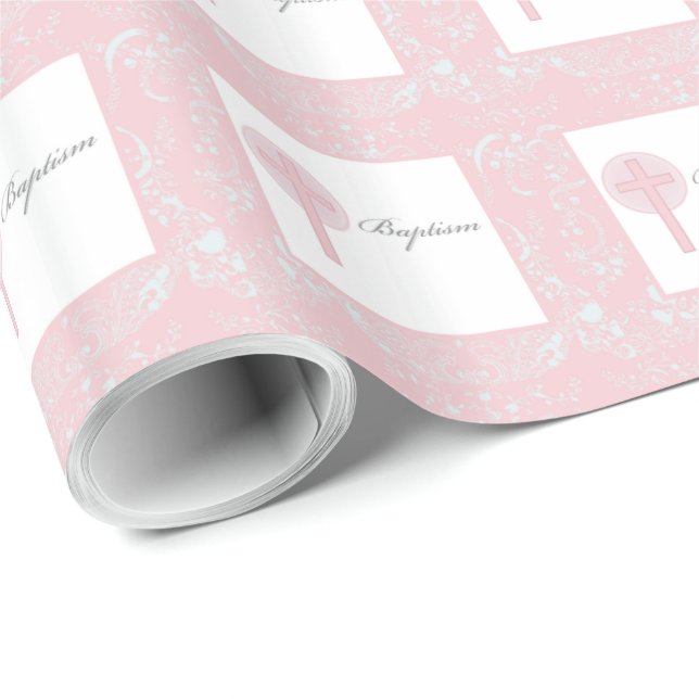 Mädchen mit rosa Spitze Taufe Geschenkpapier (Rolleneckpunkt)