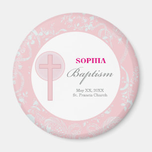 Mädchen mit rosa Spitze Taufe Magnet