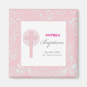 Mädchen mit rosa Spitze Taufe Magnet