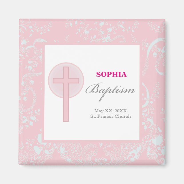 Mädchen mit rosa Spitze Taufe Magnet (Vorne)