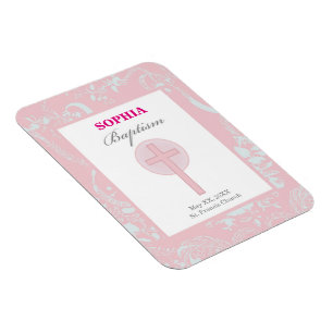 Mädchen mit rosa Spitze Taufe Magnet