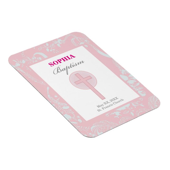 Mädchen mit rosa Spitze Taufe Magnet (Rechte Seite)