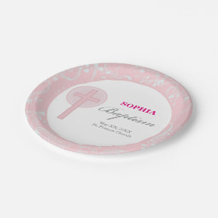 Mädchen mit rosa Spitze Taufe Pappteller