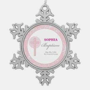 Mädchen mit rosa Spitze Taufe Schneeflocken Zinn-Ornament