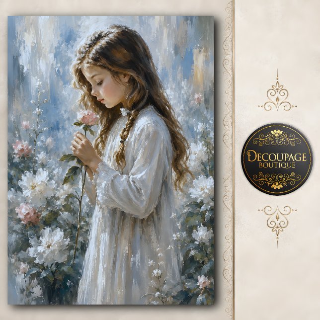 Mädchen mit Rosengarten-Decoupage Seidenpapier (Girl with Rose Garden Decoupage Tissue Paper)