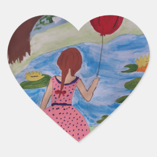 Mädchen mit Rot-Ballon-Aufkleber Herz-Aufkleber