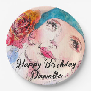 Mädchen mit Rote Rose Beret Geburtstagsparty Girl Pappteller