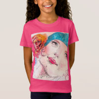 Mädchen mit Rote Rose Beret Wasserfarbene Girls he